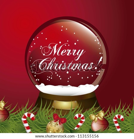 red christmas snow globe with garland. vector illustration