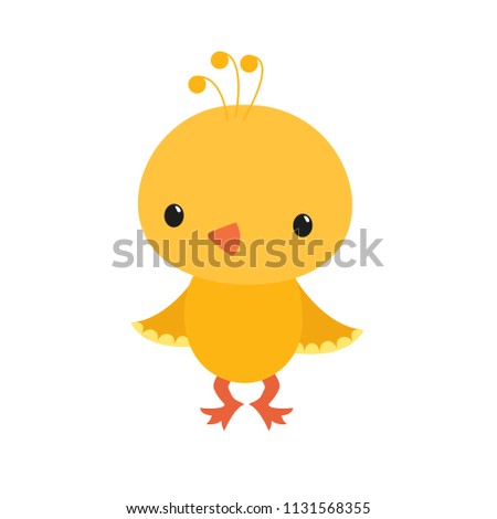 Cute bird nestling cartoon character, funny animal flat design style. Lovely baby. Vector kawaii illustration isolated on white background, for kids app, game, book, clothing print, color learning.