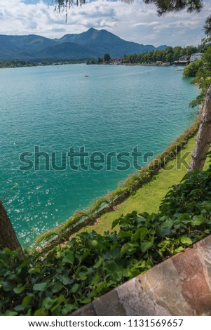 Wolfgangsee-Scenic panoramic picture-postcard view of famous Aus