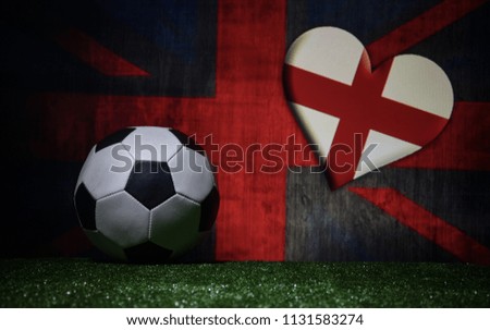 Hearts with England flag and soccer ball.Concept sport. Selective focus