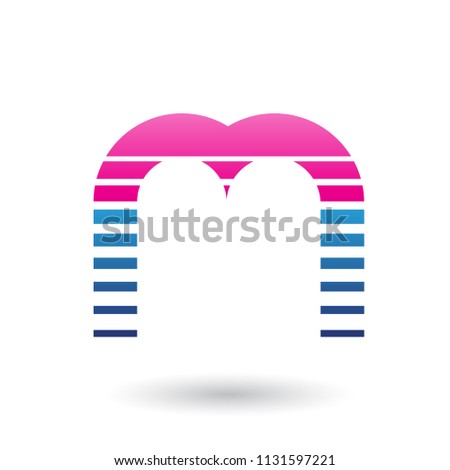 Vector Illustration of a Magenta and Blue Letter M Icon with Horizontal Stripes isolated on a White Background