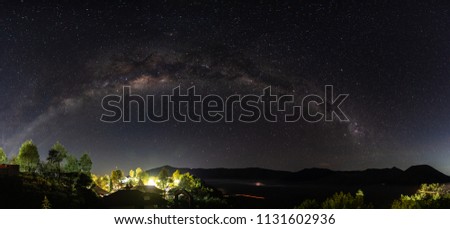 Panoramic milky way and starry night in Semeru National Park, Indonesia