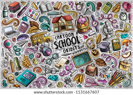 Colorful vector hand drawn doodle cartoon set of Back to School theme items, objects and symbols