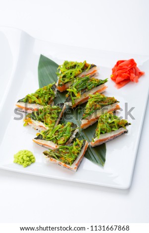 Sushi set on plate