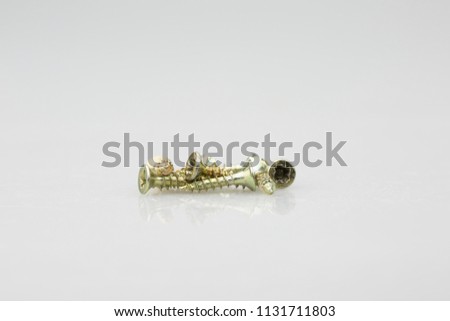 Golden screws on the white background for the home workshop.