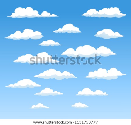 Vector flat cartoon cloud on blue sky. Isolated on background. 