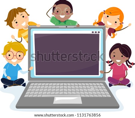 Illustration of Stickman Kids Programmer with Laptop