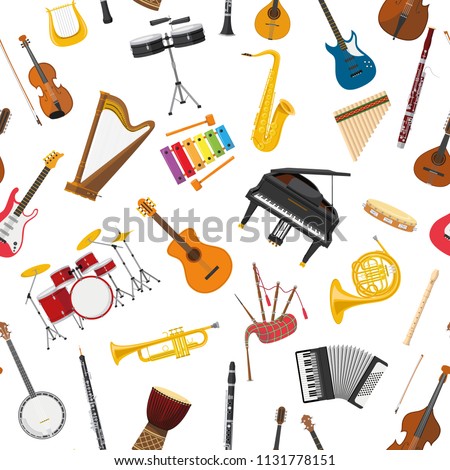 Musical instrumental seamless pattern background. Vector illustracion