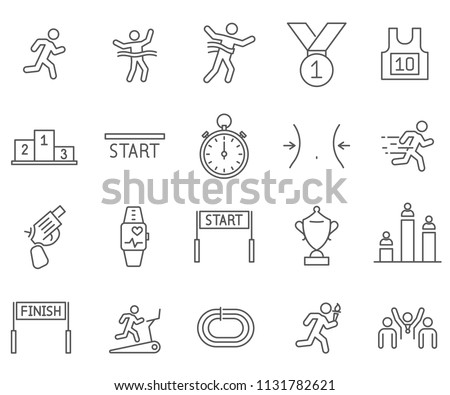 Simple Set of run Related Vector Line Icons. Contains such Icons as competition, tournament, podium, champion, sports, stadium and more.  Royalty-Free Stock Photo #1131782621