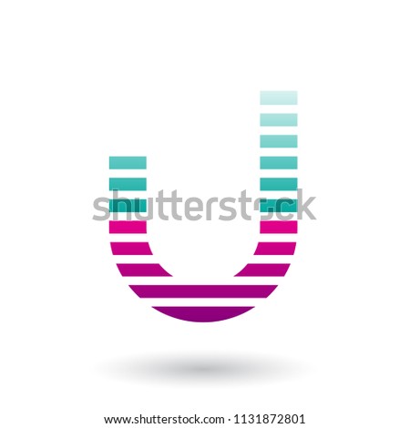 Vector Illustration of Green and Magenta Letter U Icon with Horizontal Thin Stripes isolated on a White Background