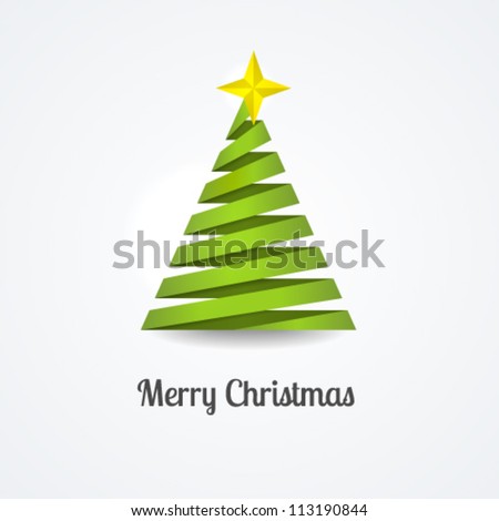 Stylized ribbon Christmas tree with yellow star. Vector illustration.