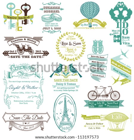 Wedding Vintage Invitation Collection - for design, scrapbook - in vector Royalty-Free Stock Photo #113197573