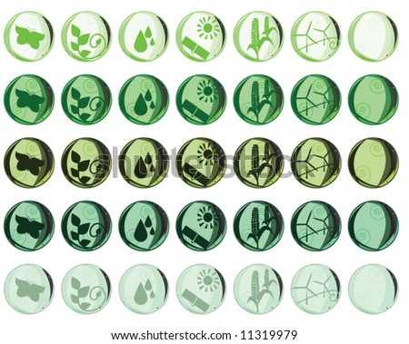 Nature and Environmental vector icons in several color variations