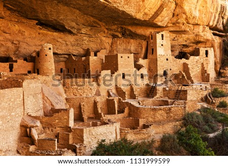 The cliff dwellings of Mesa Verde are some of the most notable and best preserved in the North American Continent. Mesa Verde National park, Colorado, USA Royalty-Free Stock Photo #1131999599