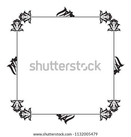 Vertical silhouette flower frame. Simple black and white frame with abstract flowers.Vector clip art.