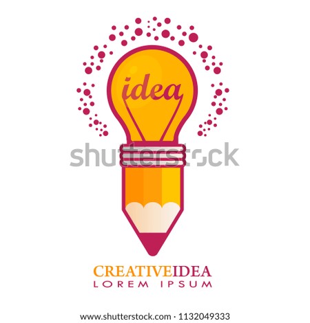 Creative brain Idea concept background design. Pencil-light. Battery of ideas, creative tool. Vector illustration