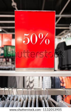 Shopping sale sign,  50 percent sale at a department store