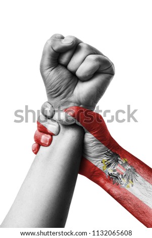 Fist painted in colors of Austria flag, fist flag, country of Austria