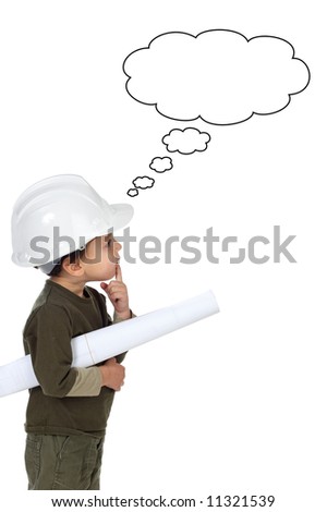 photo of an adorable future architect over a white background