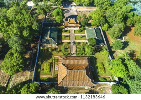 Aerial view, Tomb of Gia Long emperor in Hue, Vietnam. A UNESCO World Heritage Site.