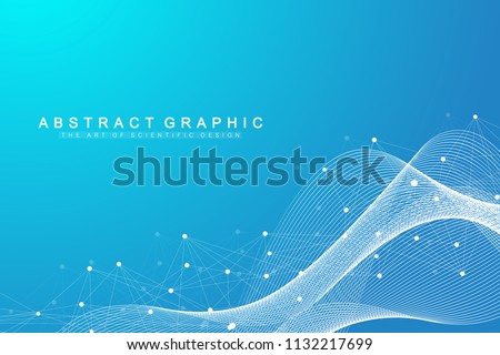 Geometric abstract background with connected lines and dots. Wave flow. Molecule and communication background. Graphic background for your design. Vector illustration Royalty-Free Stock Photo #1132217699