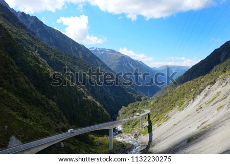 View of Arthur pass road, Christchurch New Zealand. 
