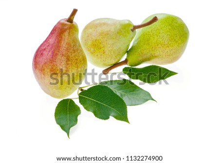 ripe pears isolated with lives
