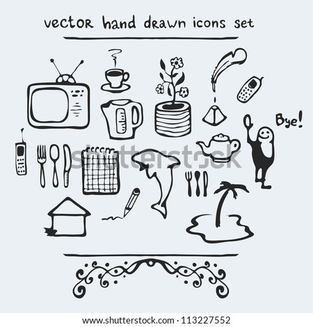 Set of multiple hand drawn icons, vector illustration