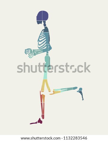 Human skeleton running. Halloween party design template