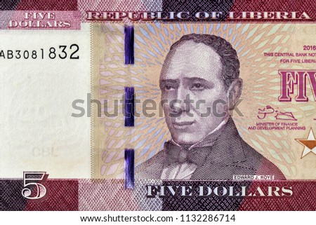 President Edward James Roye. Portrait from Liberia 5 Dollars 2016 Banknotes.