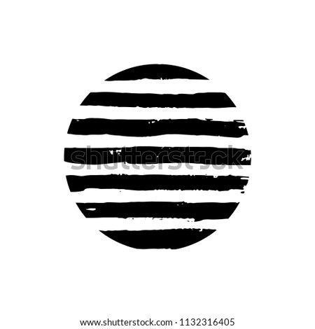 Round Textured Brush strokes background isolated on white. Black ink brush stroke circle, grungy line elements for your design. Vector illustration EPS 10 file.