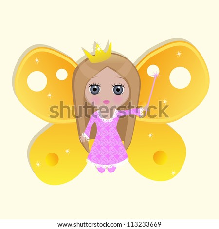 Little Princess with a magic wand isolated on a white background