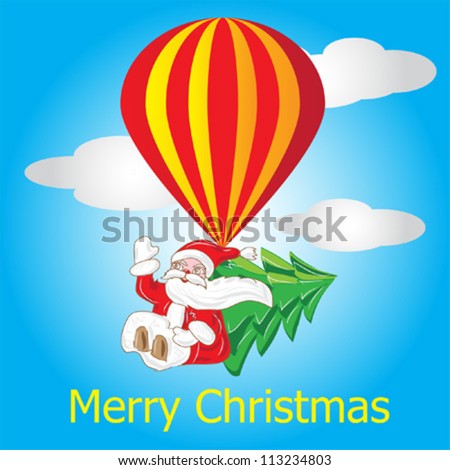 Santa Klaus with fir tree on air ball vector