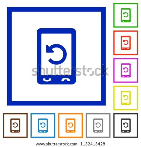 Mobile redial flat color icons in square frames on white background