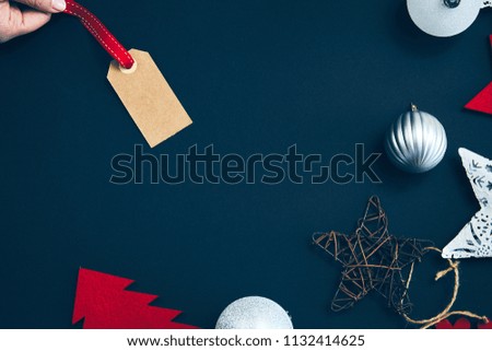Christmas flat lay blue background