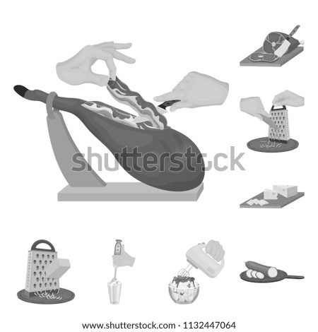 Cooking food monochrome icons in set collection for design. Kitchen, equipment and tools vector symbol stock web illustration.