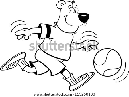 Black and white illustration of a bear playing basketball
