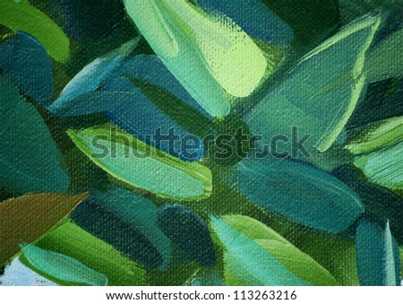 painting by oil on a canvas, green leaves, illustration, background