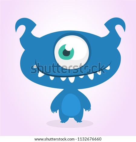 Funny cartoon one- eyed alien. Vector illustration of alien monster charater.  Design for print, sticker or cgildren book