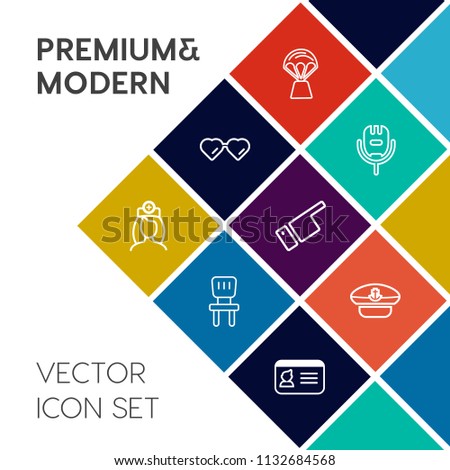 Modern, simple vector icon set on colorful flat background with style, document, vision, healthcare, sunglasses, high, modern, microphone, room, comfortable, music, interior, doctor, travel, sky icons