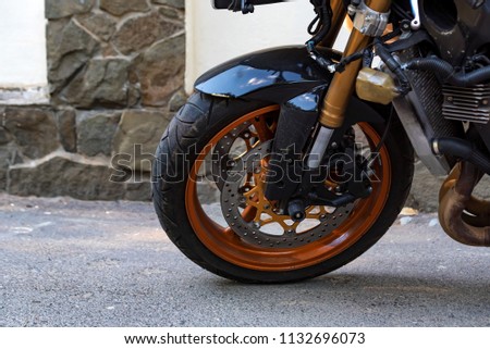 Modern sporbike parked in street close Royalty-Free Stock Photo #1132696073