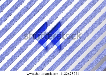 Blue Arrow Backward Icon on the Gray Stripes Fur Background. 3D Illustration of Blue Arrow, Back, Cancel, History, Remove, Rotate Icon Set With Striped Gray Pattern.