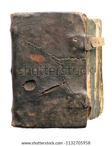Old book cover, vintage book cover. Isolated on white background. Bible old religion, christianity book cover  grunge texture. Shabby, cracked skin.