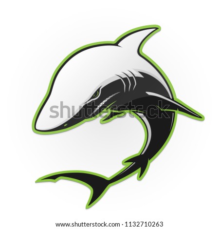Black and white shark on a white background. Vector illustration