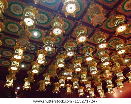 Gold lamp for decoration.Gold lamp for decoration.Buddha tooth relic temple,singapore.