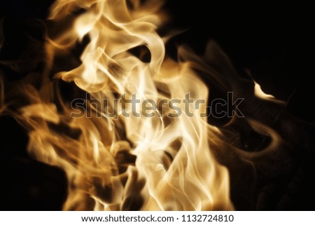 Fire flames on black background. Fire is the oxidation of the material rapidly in the exothermic combustion process, which releases heat, light.