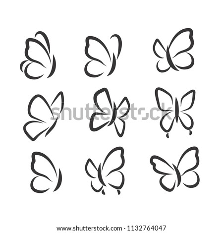 Black and white set with colorable butterflies icons