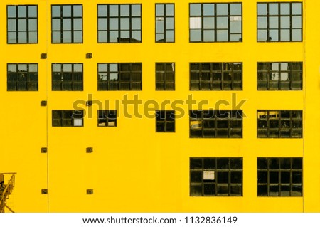 Windows in a yellow facade