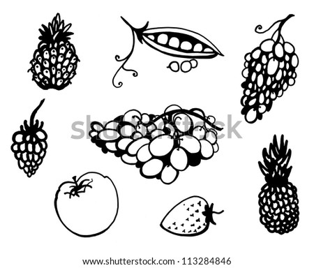Fruit and Vegetables doodle set , isolated on white