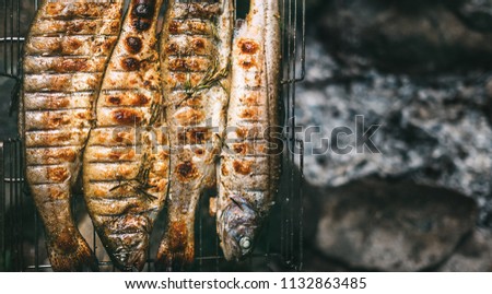 Fresh grilled trouts background